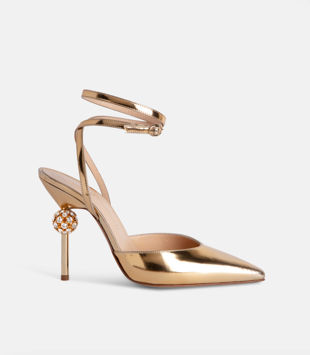 Vittoria Strap Pumps | Gold Mirror Leather | Camilla Gabrieli