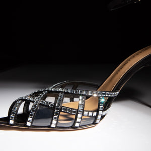 Lucille Cage Pumps Black Satin & Silver Crystals